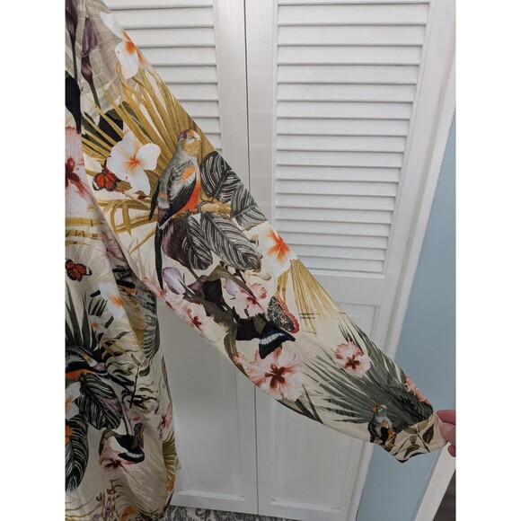 H&M Top Women's 12 Blouse Tropical Multicolor Hawaiian Parrots Vneck Tunic Coast - Picture 6 of 14